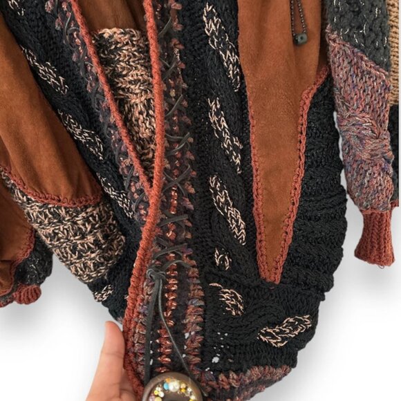 Amy Penzell Vintage 80s Patchwork Sweater Cardigan - Size Medium - Picture 4 of 11